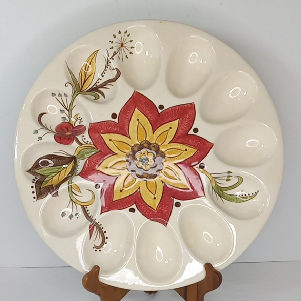 Pier 1 Carynthum Handcrafted Earthenware Colorful Boho Deviled Egg Platter